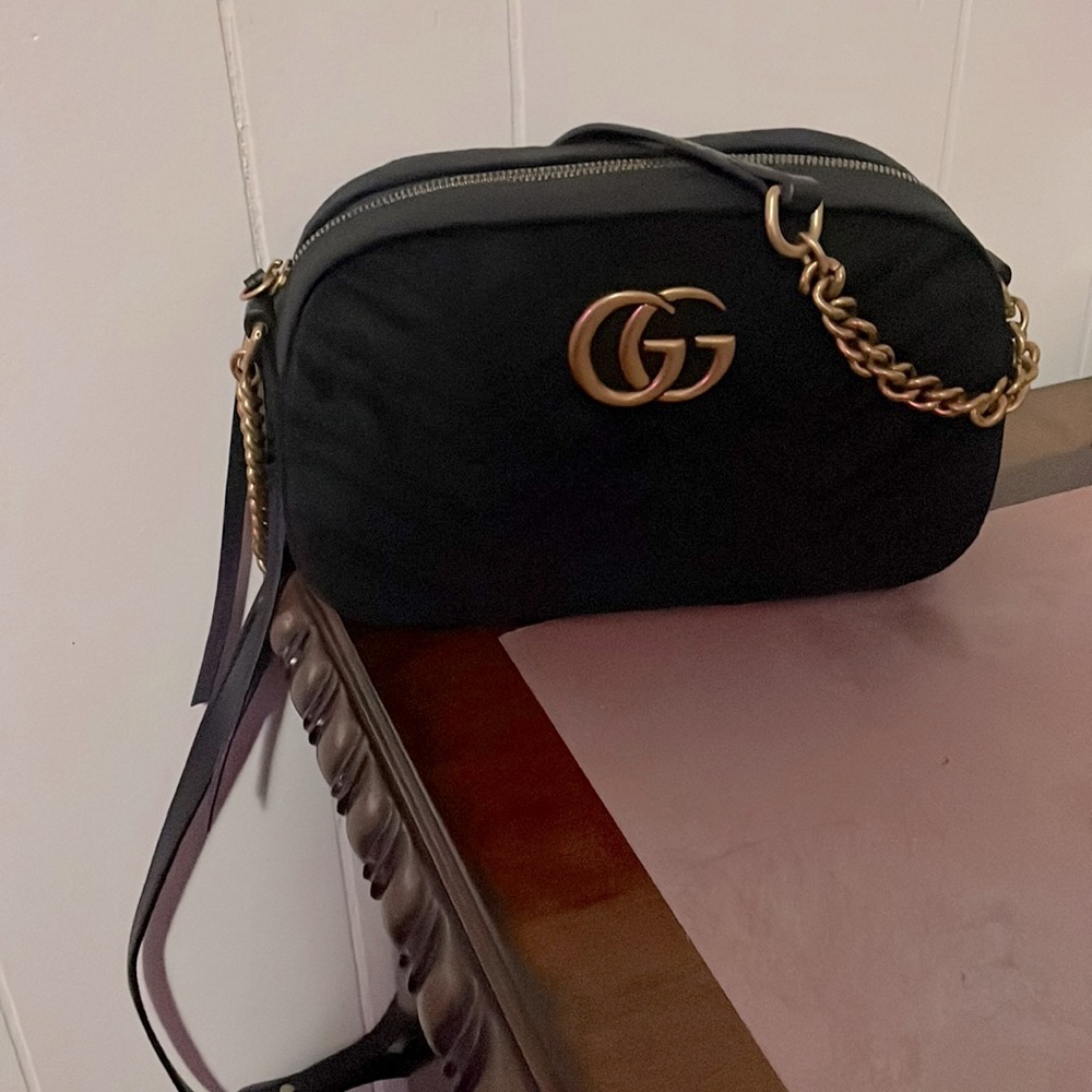 GG black velvet purse